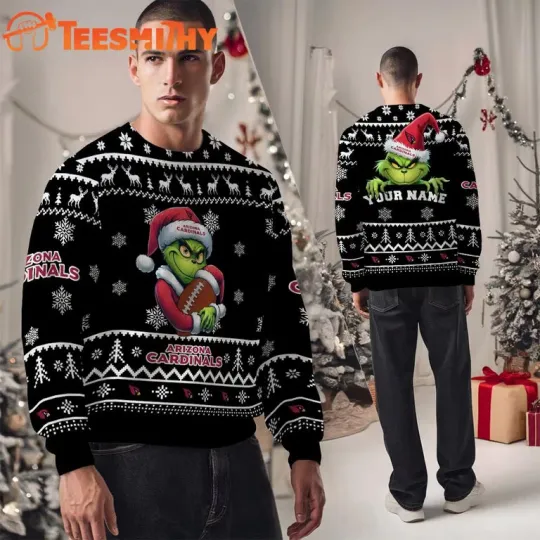 Discover Ar!z@n@ Card!nals 2025 football funny character Football Personalized Ugly Christmas Sweater