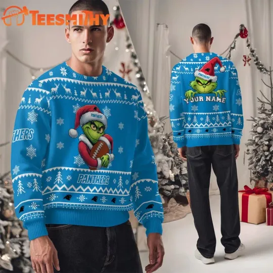 Discover C@rol!n@ P@nthrs football Team Color funny character Ugly Christmas Sweater