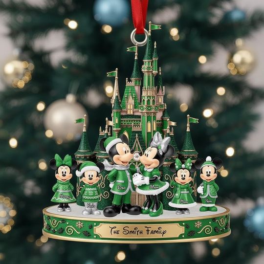 Discover Personalized Disney Family Ornament, Custom Castle Christmas Decor, Mickey Minnie Green Holiday Acrylic, Family Vacation Keepsake Gift
