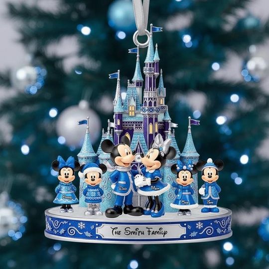 Discover Personalized Disney Castle Family Ornament, Custom Mickey Minnie Blue Winter Christmas Decor, Acrylic Holiday Keepsake Gift 2025