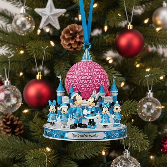 Discover Personalized Epcot Ornament, Hot Pink Spaceship Earth Decor, Mickey Minnie Blue Family Acrylic Ornament, Custom Disney Christmas Gift