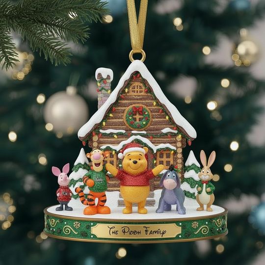 Personalized Winnie The Pooh Ornament, Custom Hundred Acre Wood Cabin Acrylic, Pooh and friends Christmas Decor, Family Christmas Gift 2025