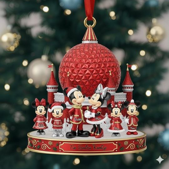 Discover Personalized Disney Family Ornament, Epcot Spaceship Earth Decor, Mickey Minnie Red Christmas Acrylic, Family Vacation Keepsake Gift