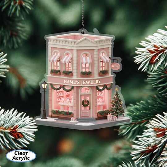 Pink Jewelry Store Christmas Ornament, Jeweler Ornament Custom Name, Jewelry Lovers Holiday Ornament, Gift For Small Business Owners, MYD032
