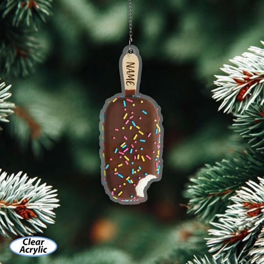 Discover Custom Name Holiday Ornament Ice Cream Bar, Fun Food Christmas Ornament, Cute Dessert Tree Decoration, Ice Cream Lovers Gift For Kid, MYD010