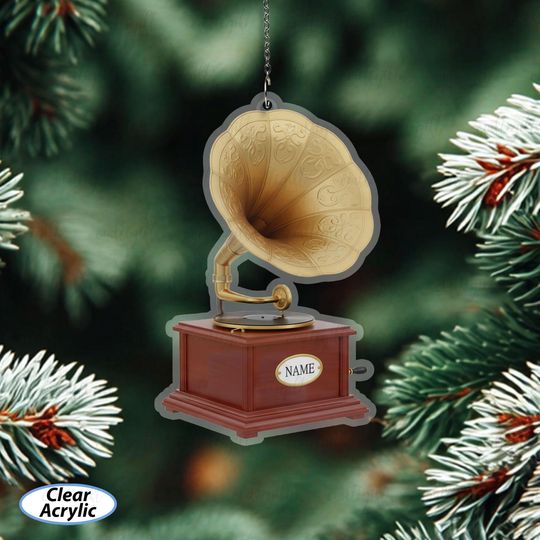 Discover Custom Gramophone Ornament With Name, Retro Phonograph Tree Ornament, Antique Record Player Ornament, Vintage Phonograph Gifts Idea, MYB921