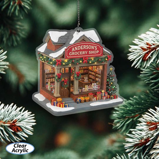Custom Name Grocery Shop Ornament, Small Business Storefront Ornament, Food Market Hanging Ornament, Christmas Gift For Shop Lovers, MYB933