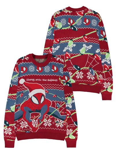 Spider Man Sweater Marvel Superhero Christmas Ugly Sweater Winter Men's Christmas Hat Christmas Lights Trendy Personality