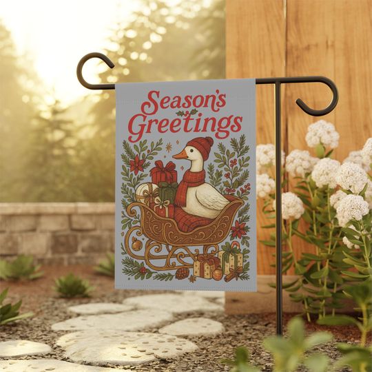 Vintage Christmas Garden Flag: Silly Goose Season's Greetings Winter Yard Flag - Christmas Porch Decor