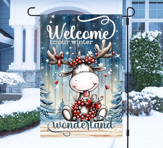 Funny Reindeer Garden Flag Sublimation Design, Christmas Quote Flag Template, Festive Print  , Winter Holiday Garden Sign