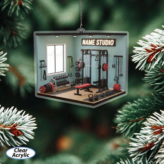Discover Personalized Name Gym Studio Ornament, Weight Room Christmas Ornament, Fitness Enthusiast Ornament, Home Workout Room Holiday Decor, MYB940