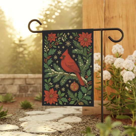 Discover Christmas Garden Flag: Red Cardinal Yard Flag, Holiday Yard Art, Seasonal Christmas Flag, Christmas Porch Decor