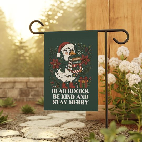 Discover Bookish Holiday Goose Garden Flag, Library Garden Flag, Kindness Garden Flag, Christmas Yard Flag, Progressive Flag, Library Sign