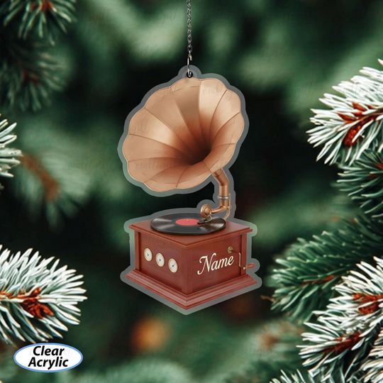 Personalized Gramophone Ornament With Name, Musician Christmas Tree Ornament, Music Player Holiday Decor, Unique Gift For Musicians, MYB920