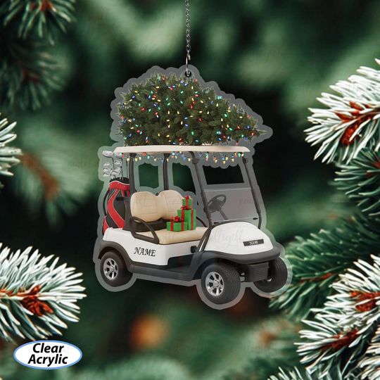 Discover Personalized Golf Cart Name Ornament, Golf Enthusiast Tree Ornament, Unique Golf Ornament For Players, White Golf Cart Holiday Decor, MYB916