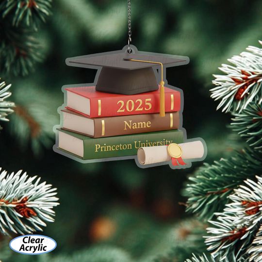 Custom Name Graduation Xmas Ornament, Graduation Cap And Books Ornament, College Graduation Keepsake, Graduate Gifts For Him Or Her, MYB918