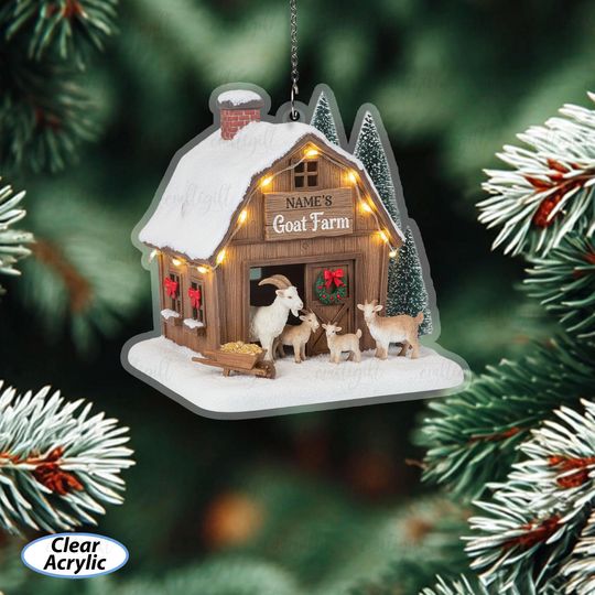 Discover Goat Farm Christmas Personalized Ornament, Cozy Barn With Goats Ornament, Goat Lovers Tree Ornament, Countryside Holiday Decoration, MYB911
