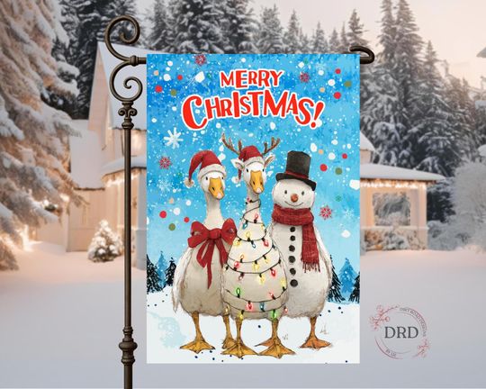Discover Merry Christmas Geese Garden Flag  , Funny Farm Animal Snowman Sublimation Design, Holiday Farmhouse Outdoor Flag