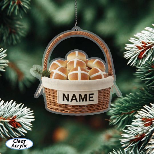 Hot Cross Buns Christmas Tree Ornament, Custom Baking Lovers Ornament, Bread Basket Ornament With Name, Holiday Decoration For Bakers,MYC995