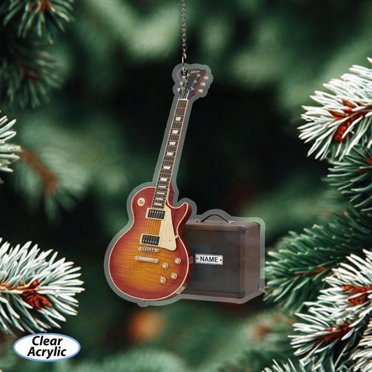 Electric Guitar Christmas Ornament With Name, Custom Musician Ornament For Guitar Player, Music Studio Decoration, Music Teacher Gift,MYB936