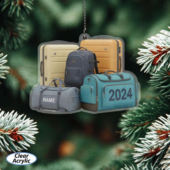 Discover Custom Luggage Ornament With Name And Year, Travel Suitcase Holiday Ornament, World Traveler Keepsake, Jetsetter Christmas Tree Decor,MYB951