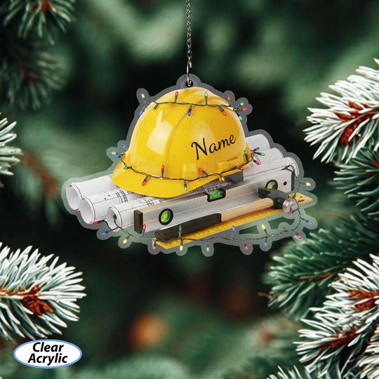 Discover Unique Hard Hat Ornaments For Men, Custom Name Ornament For Construction Lover, Hard Hat And Tools Ornament, Builder Or Engineer Gift,MYB950