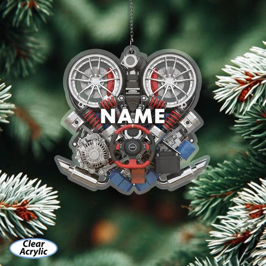 Discover Car Parts Ornament With Custom Name, Gearhead Ornament For Tree, Auto Parts Christmas Decoration, Car Enthusiast Holiday Decoration, MYC981