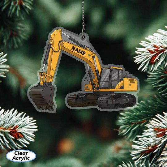Discover Heavy Duty Excavator Custom Name Ornament, Hydraulic Excavator Ornament, Digger Christmas Tree Decoration, Construction Vehicle Gift, MYC978