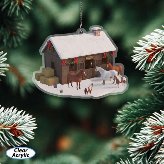 Discover Personalized Horse Farm Christmas Ornament, Equestrian Stable Ornament With Horses, Farmhouse Holiday Decoration, Horse Lovers Gifts, MYC990