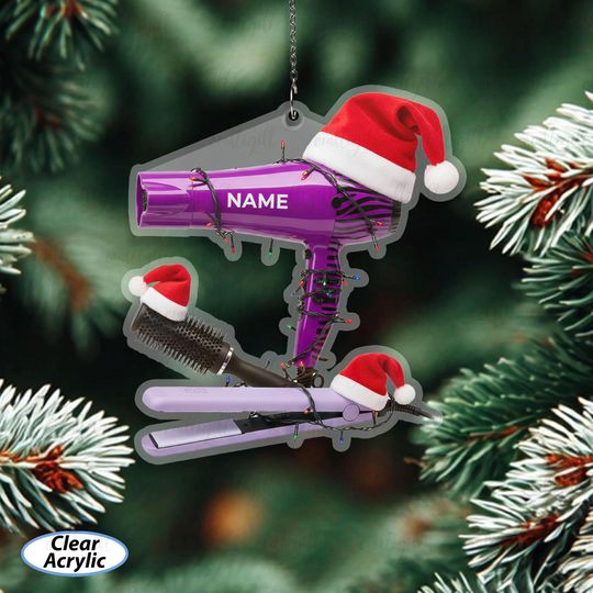 Discover Customizable Hair Dryer Ornament With Name, Cute Purple Blow Dryer Ornament, Barber Stylist Tree Ornament, Hairdresser Gift For Her, MYB943
