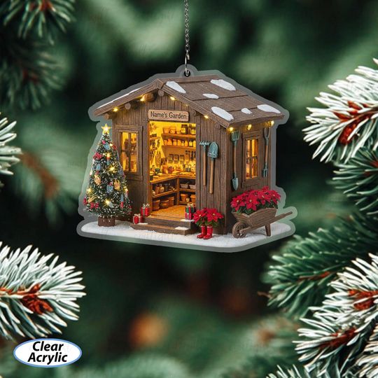 Discover Rustic Garden Shed Custom Ornament With Name, Plant Nursery Cottage Ornament, Gardener Appreciation Ornament, Garden Lovers Gift Idea,MYB891