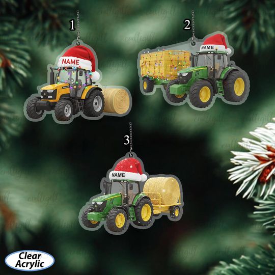 Discover Custom Name Tractor Christmas Ornament, Hay Bale Tractor Ornament, Farmer Xmas Ornament For Tree, Agriculture Lovers Holiday Gifts, MYB792