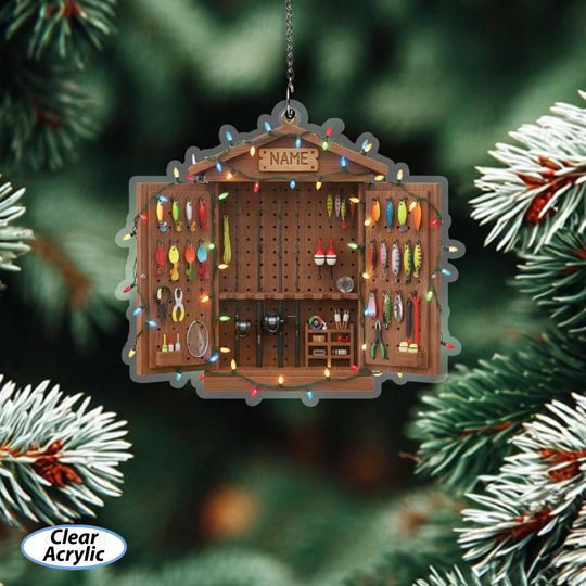 Discover Fishing Tackle Cabinet Ornament Custom Name, Outdoorsman Christmas Tree Ornament, Man Cave Fishing Ornament, Fisherman Gift For Him, MYB844
