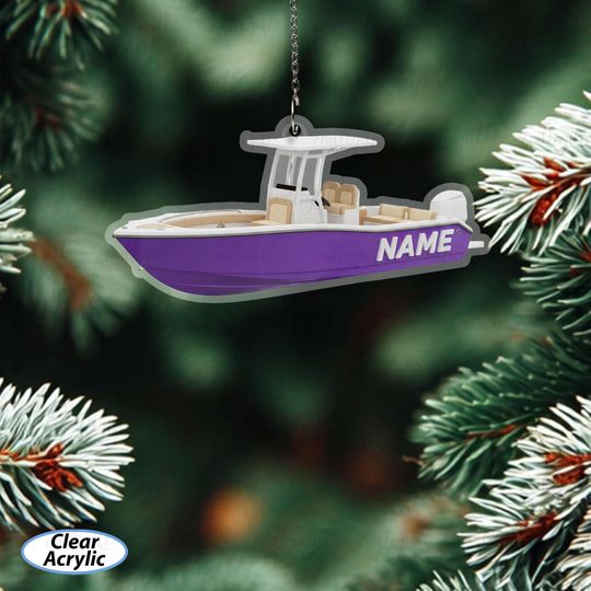 Discover Personalized Name Fishing Boat Ornament, Center Console Boat Xmas Ornament, Boat Owner Holiday Ornament, Coastal Christmas Tree Decor,MYB836