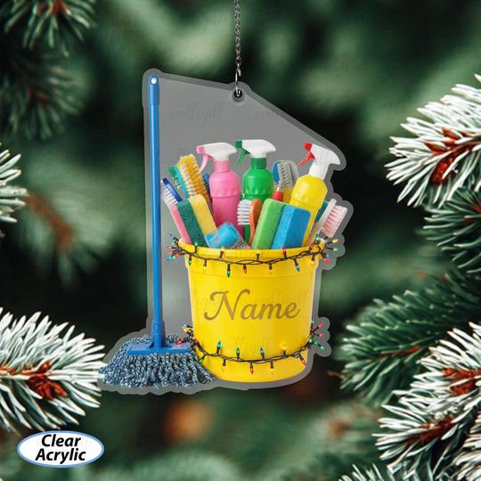 Discover Customized Name Floor Cleaner Ornament, House Cleaning Ornament For Christmas, Cleaning Supplies Bucket Ornament, Maid Keepsake Gift, MYB791