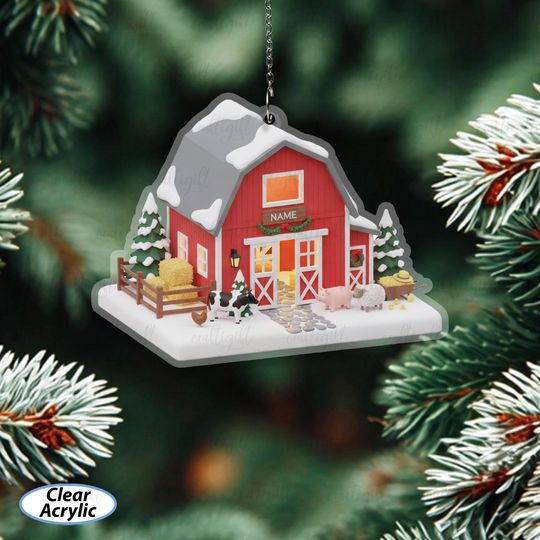 Discover Rustic Red Barn Ornament With Animals, Personalized Farmer Ornament Gift, Country Life Ornament For Tree, Farm Animal Christmas Decor,MYB795