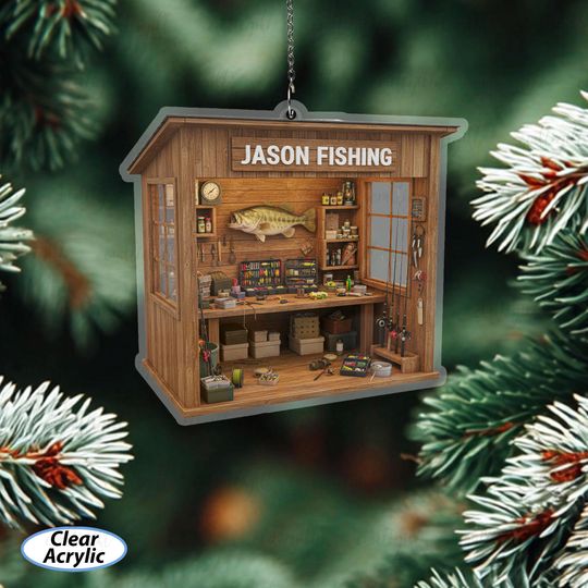 Discover Fishing Workshop Ornament Customized Name, Fishing Hobby Room Ornament, Lake House Workshop Christmas Ornament, Fisherman Dad Gifts, MYB847