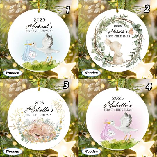 Discover Custom Newborn Baby Animal Ornament, Baby'S First Year Acrylic Keepsake, My 1St Xmas Tree Baubles, Nursery Holiday Decor, Son Daughter Gift