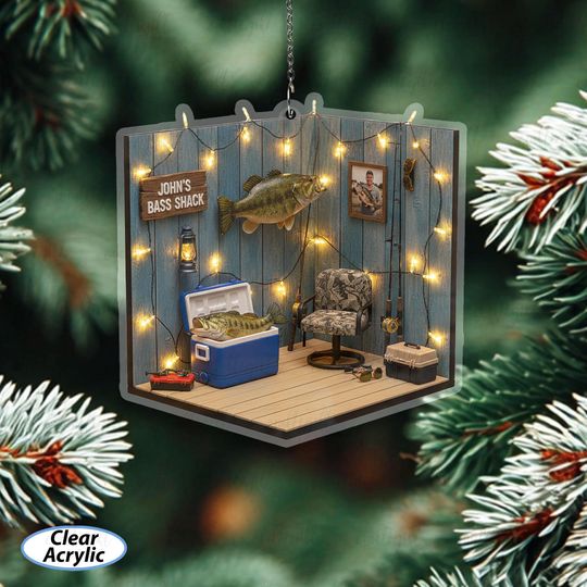 Discover Personalized Angler Man Cave Ornament, Reel Cool Dad Fishing Ornament, Bass Fishing Cabin Keepsake, Freshwater Bass Lovers Gift Idea, MYB838