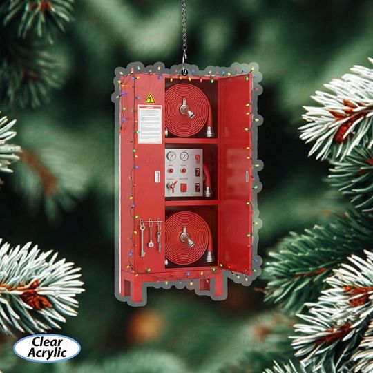 Fire Cabinet With Christmas Light Ornament, Custom Name Firefighter Ornament, Fire Rescue Holiday Keepsake, Fire Equipment Decoration,MYB808