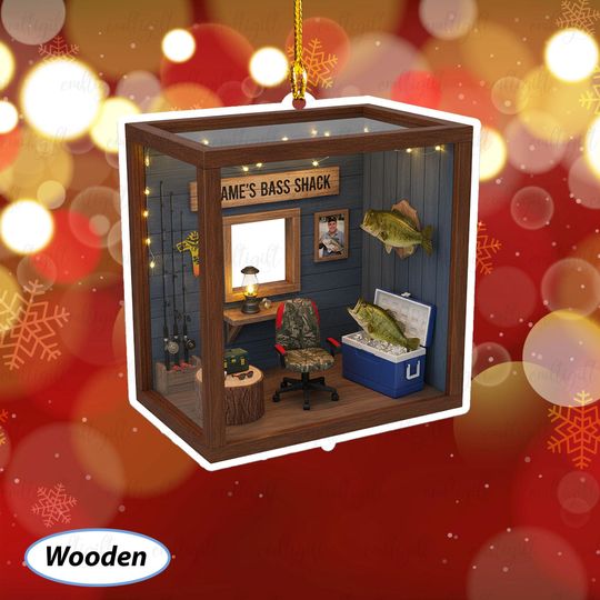 Discover Rustic Fishing Shack Tree Ornament, Personalized Fisherman Holiday Keepsake, Outdoor Sportsman Ornament, Fishing Lovers Gift For Dad, MYB840