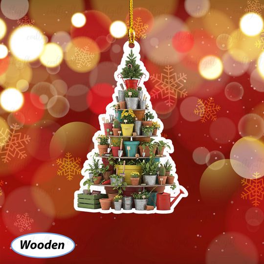 Discover Plant Pot Christmas Tree Ornament, Garden Tools Tree Ornament, Indoor Plant Lover Christmas Ornament, Gardeners Holiday Gift For Her, MYB897