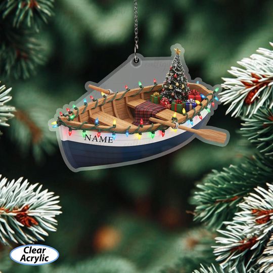 Discover Personalized Rowboat With Lights Ornament, Boat Captain Christmas Ornament, Unique Boating Ornament, Nautical Holiday Tree Decoration,MYB803