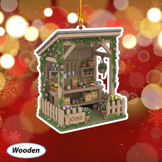 Discover Personalized Garden Shed Xmas Ornament, Garden Shed Ornament With Tree And Tools, Plant Lover Tree Decoration, Gardening Gift For Her,MYB890