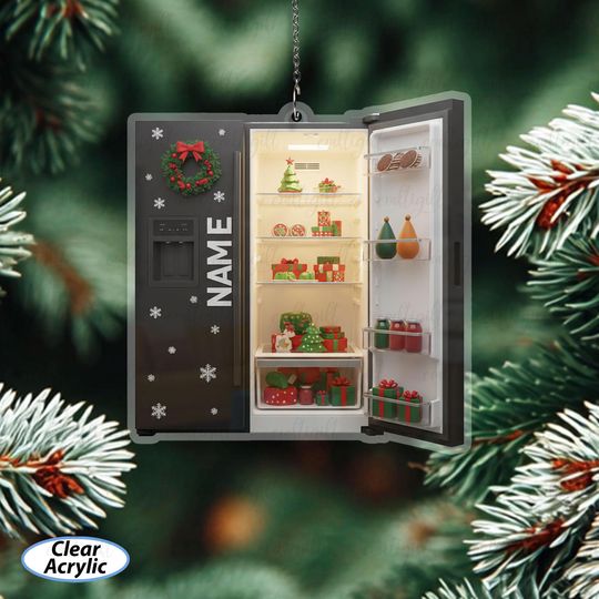 Discover Refrigerator Holiday Custom Name Ornament, Housewarming Fridge Ornament, Cozy Xmas Kitchen Fridge Ornament, Refrigerator Lovers Gift, MYB875