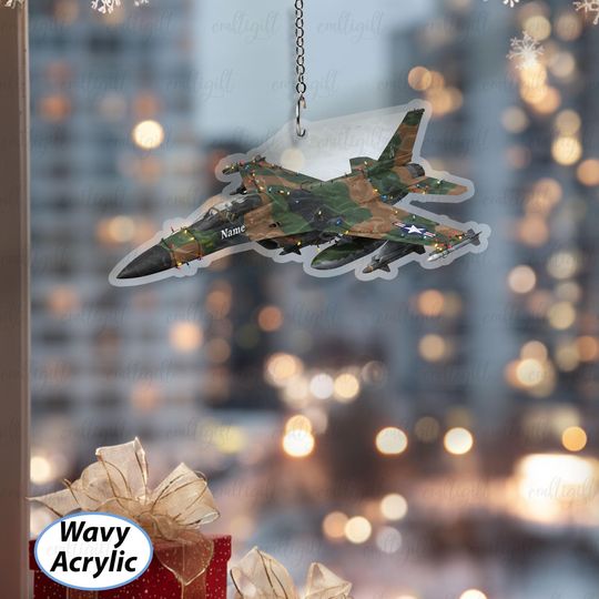 Fighter Aircraft With Christmas Lights, Custom Name Pilot Ornament, Military Aircraft Tree Ornament, Air Force Lovers Holiday Gifts, MYB805