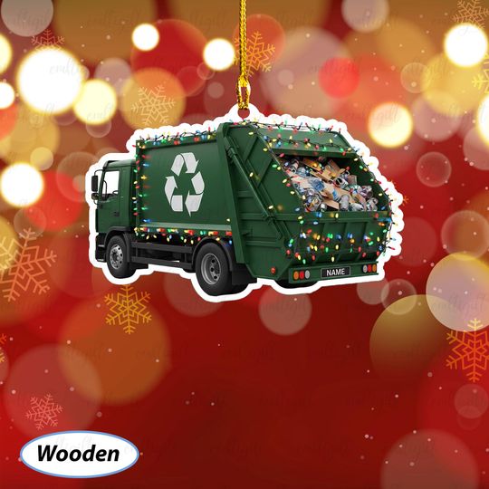 Custom Name Trash Truck Christmas Ornament, Refuse Truck Holiday Ornament, Garbage Truck Decoration For Tree, Recycling Crew Gifts, MYB888