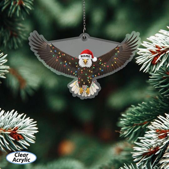 Discover Custom Name Bald Eagle Ornament, Bald Eagle Ornament With Festive Lights, Bald Eagle Ornament For Nature Lovers, Bird Watchers Gift, MYB789