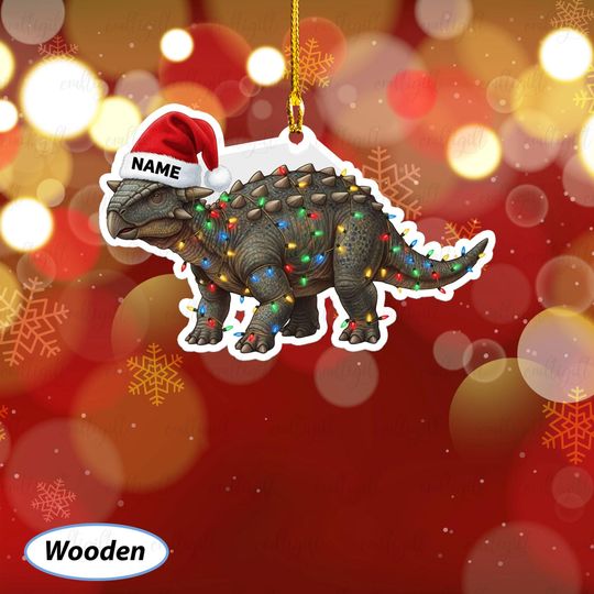 Discover Personalized Ankylosaurus Christmas Ornament, Santa Hat Dinosaur Ornament With Lights, Prehistoric Animal Ornament, Dino Lover Gifts, MYB783