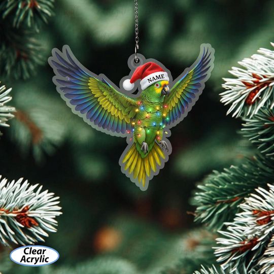 Personalized Amazon Parrot Xmas Ornament, Parrot Ornament With Santa Hat, Cute Amazon Parrot Tree Ornament, Colorful Bird Lover Gift, MYB779